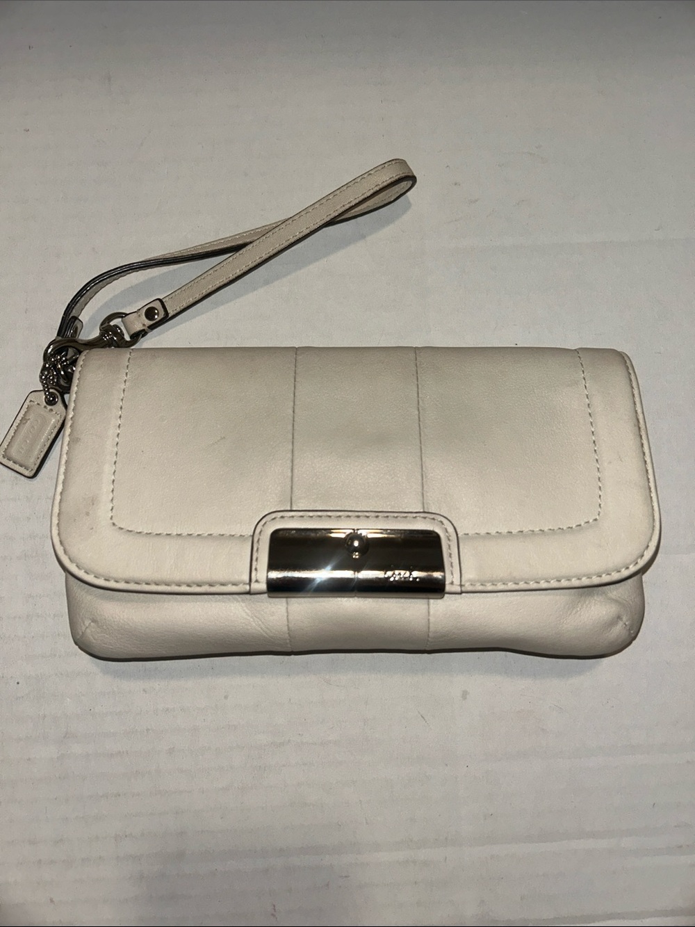 Coach Kristin flap wristlet clutch off white leather handbag